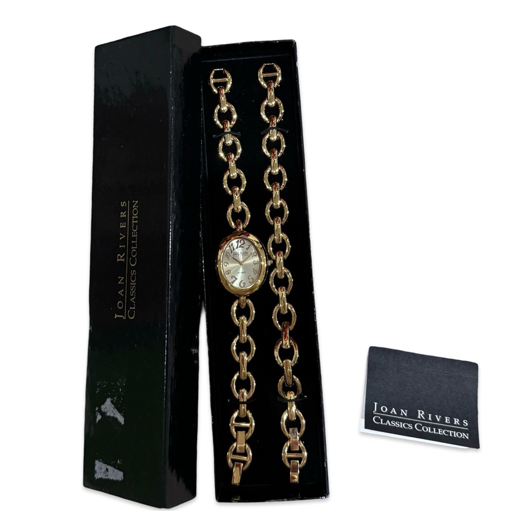 Vintage NIB Joan Rivers gold tone chain link watch and bracelet set